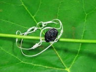 Bracelet - Tourmaline Bracelet, silver wire handcrafted frame with a rough natural black Tourmaline gemstone and a smoky blue Czech crystal